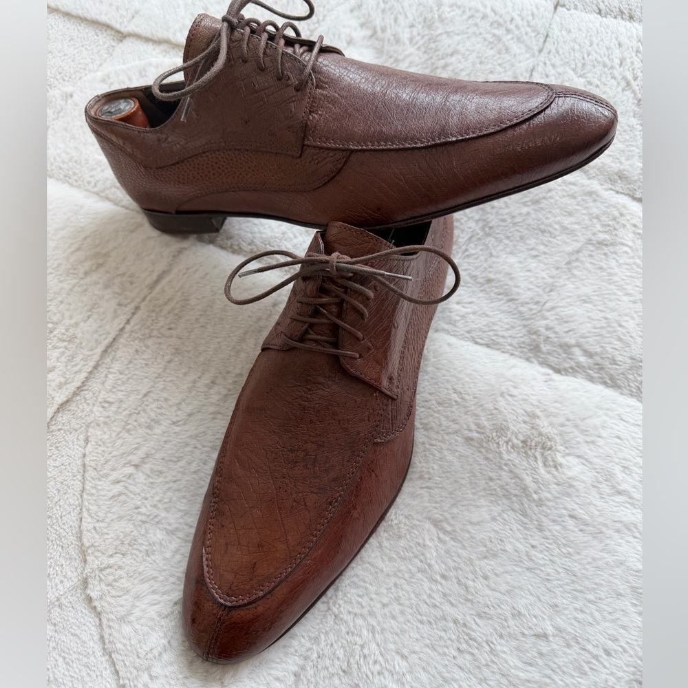 $695 Roberto Botticelli Genuine Ostrich Leather Split Toe Oxford Shoes 8.5/9